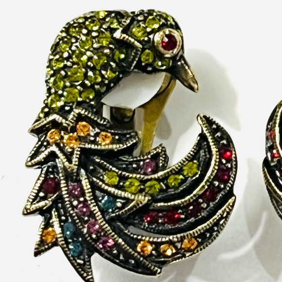 Heidi Daus “For The Birds” clip vintage Swarovski Crystals earrings EUC - Picture 3 of 10